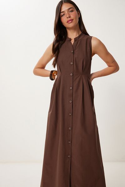 Lovelyİstanbul Rochie cămașă midi din poplin fără mâneci MARO LMX0093