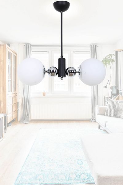 MŞ Aydınlatma Orbic Black Chrome 2 White Glass Chandelier