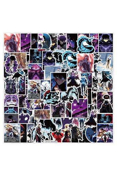 Miniso 50PCS 50PCS Sung Jin Woo Solo Leveling Stickers Cool Anime Sticker Decal Decoration Stationery Skate