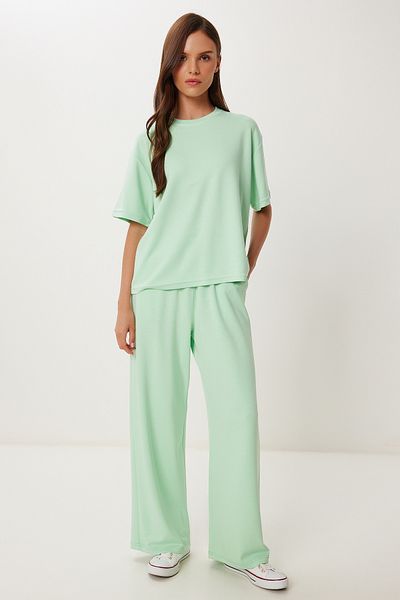 Lovelyİstanbul Comfortable Stretchy Knitted Bottom-Top Set Mint Green Lby0004