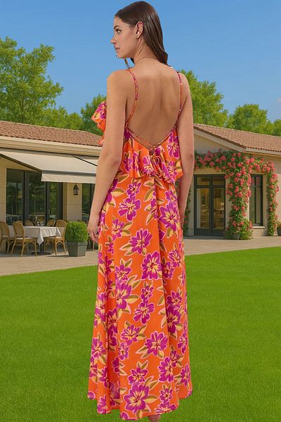 PayBuy Maxi Viscose Woven Beach Dress Flounced V Neck Shift High Quality Distinguished Material Perfect Fit