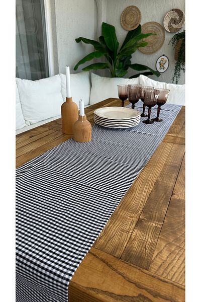 Decamor home Cotton Linen Black White Mini Gingham Runner