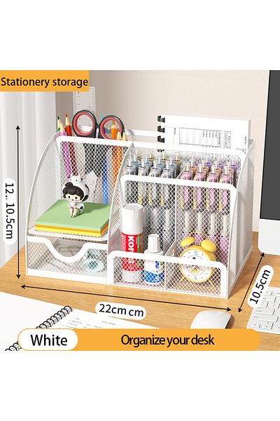 Choice White 1PCS Desk Organizer Pen Holder MeshPencil Holder Large capacity MetalDesktop Storage Box for O