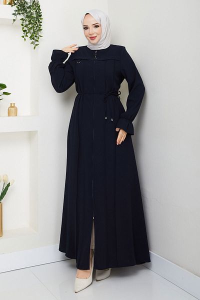 Tesettür Dünyası Λεπτομερής ρίγα Hijab Ferace TSD250199 Navy Blue