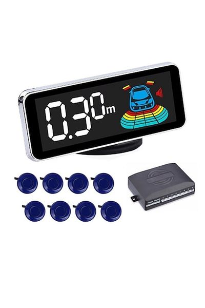 OEM Parking sensors front and rear with blue color, 8 sensors, LCD display and sound warning