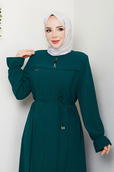 Tesettür Dünyası Λεπτομερής ρίγα Hijab Ferace TSD250199 Petrol