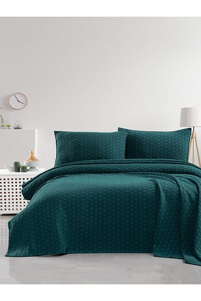 BED LİNE Elvira Bedspread Set Double Dark Green Boxed