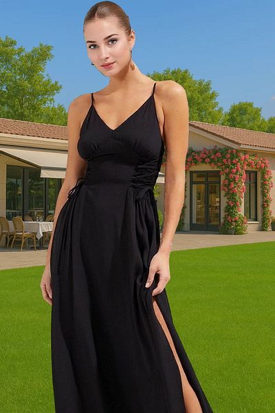 PayBuy Stylish Maxi Dress V-Neck Sleeveless Woven Viscose Beach Dress Special Design Modern Style Durable Material