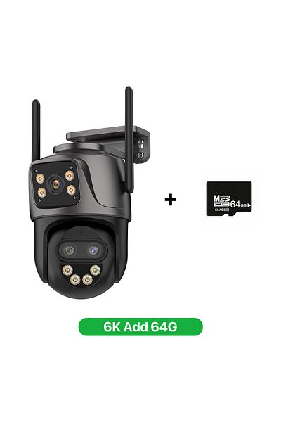Choice US Plug 6K Add 64G 6K 9MP HD IP Camera Outdoor Three-Lens External WiFi Camera 4K/2K Dual Screen Sec
