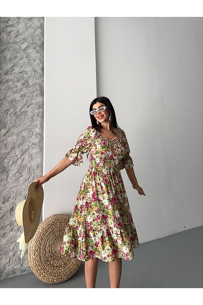 BLUSS Women's Floral Patterned Short Sleeve Gipeli Summer Dress - Colorful