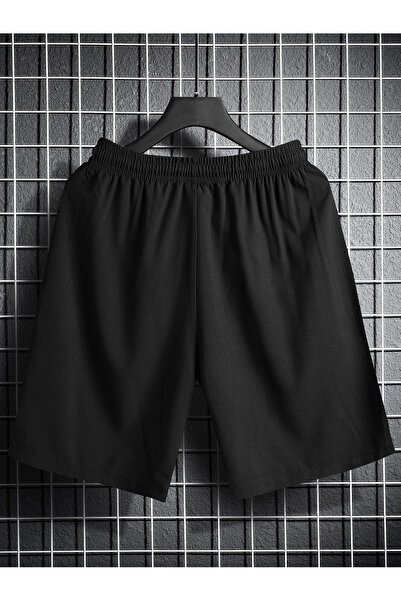 De Carte NASA Dikey Tasarım Baskılı Likralı Siyah Erkek Şort