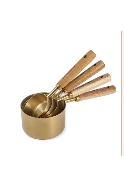 Choice 4 Pcs-D 4/8Pcs Wooden Handle Stainless Steel Measuring Cups Spoons Baking Tools Coffee Measuring Spo