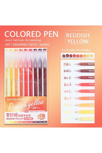 Choice Reddish Yellow 9 Pcs/Set Morandi Colored Pens Multi Color Drawing Ink Gel Pen Art Marker Liner Stude