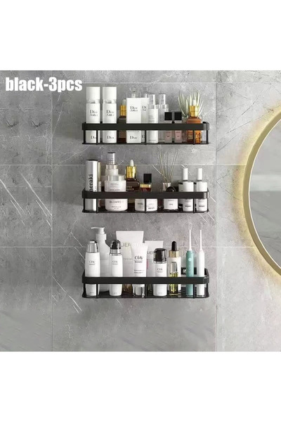 Choice أسود - 3 قطع 1/2/3 قطع رف حمام حائطي بدون حفر من سبائك الألومنيوم رف ش...