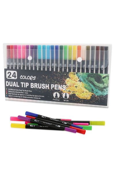 Choice B-24 12/24/36/48 Colors Art Marker Dual Brush Pens Brush and Fine Tip Watercolor Drawing Painting St