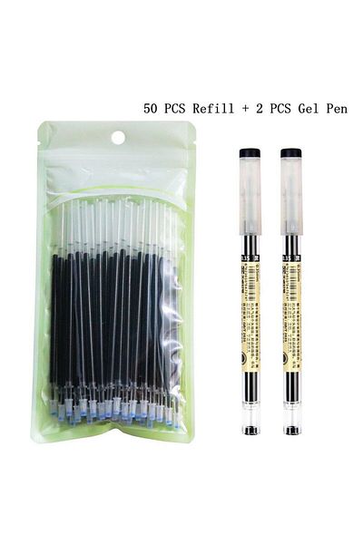Choice 52 pcs black 50+2Pcs/Set 0.35mm Red/Black/Blue Ink Gel Pens Set Refills Rod Gel Pen For School Offic