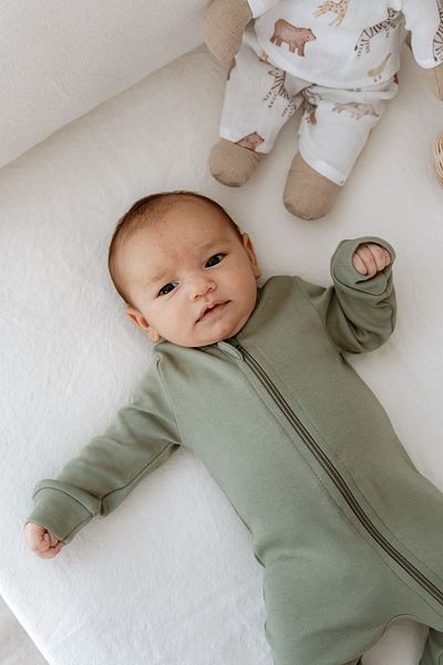 Tuğba Kuğu Zippered Booties Baby Jumpsuit - Pureline Series - Khaki