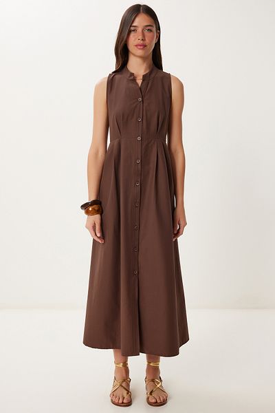 Lovelyİstanbul Rochie cămașă midi din poplin fără mâneci MARO LMX0093