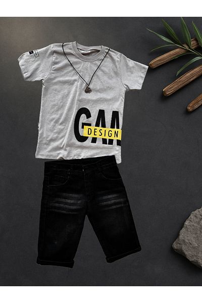 Rhythm Clothing Em&Sa Life Gamer Printed, Accessory Gift, Denim Shorts Boys Casual Top-Top Set