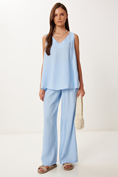 Lovelyİstanbul Set bluză modal pantaloni SKY BLUE LMC0059