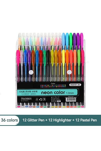 Choice 36 Colors Pen 12-60Pcs Metallic Glitter Colors Gel Pens 100 Colored Refills Rod Stationery Highlight