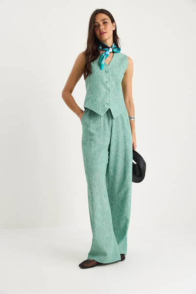 Bianco Lucci Women's High Waist Pants Vest Lined Bottom-Top Set 9257 60281047