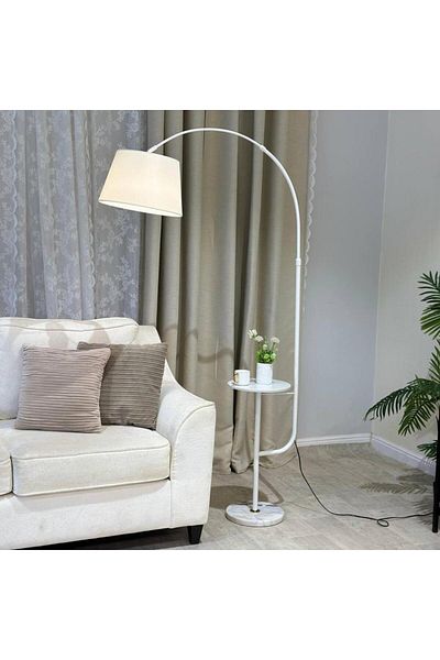 foryou White Slanted Pole Floor Lamp with Serving Shelf 184cm