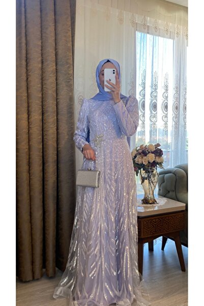 ASWAD RENTAL DRESS Işıltılı Mor Rengi Tam Tesettür Abiye Elbise