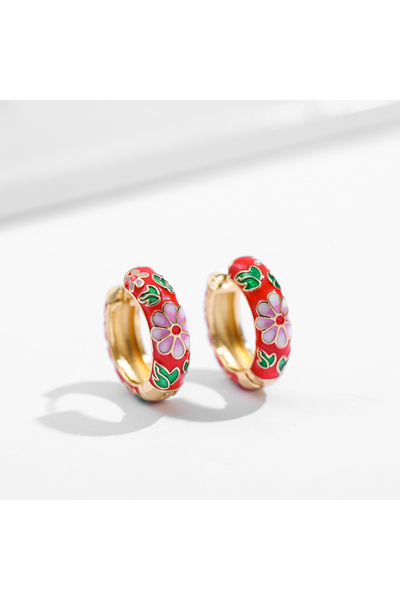 Choice 211651 أقراط دائرية أنيقة من المينا على شكل زهور عتيقة للنساء، كلاسيكي...