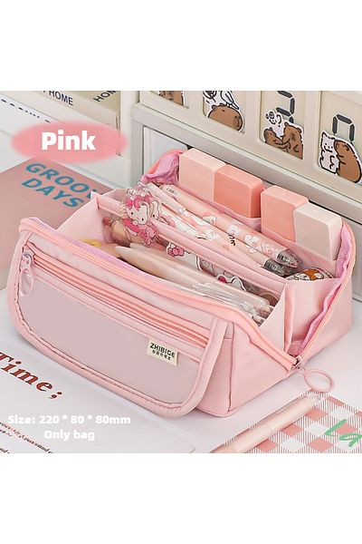 Choice Pink Prism Pencil Case Large Capacity Student Stationery Case Pencil Bag High Value Stationery Bag M