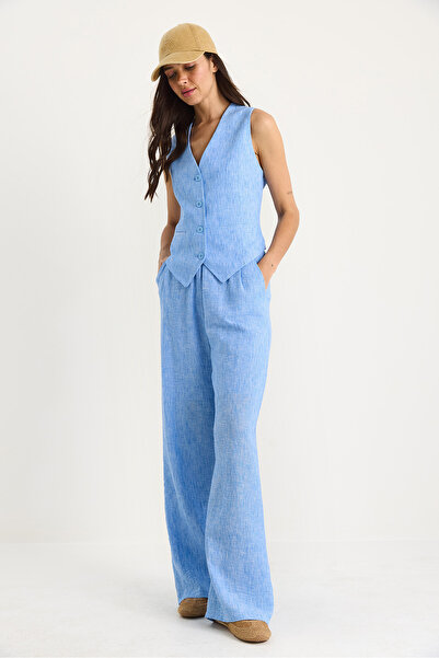 Bianco Lucci Pantaloni de damă cu talie înaltă, cu vestă, căptușiți, set de sus și de jos 9257 60281047