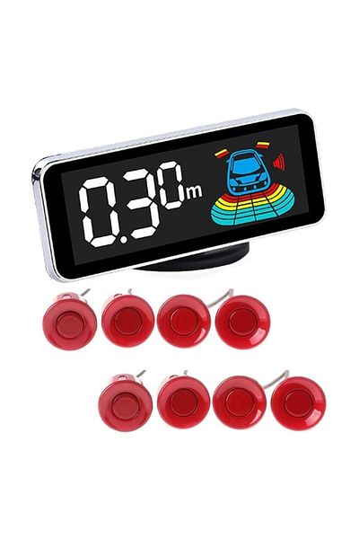 OEM Front and Rear Parking Sensors, Red, with 8 Sensors and LCD Display