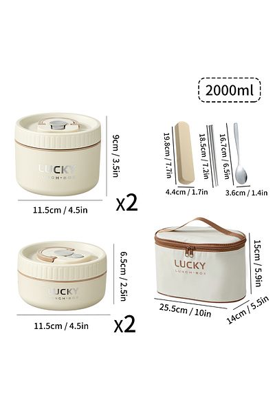 WORTHBUY Beige 2000ml set WORTHBUY 18/8 Stainless Steel Thermal Food Container Bento Lunch Box Set, Portable