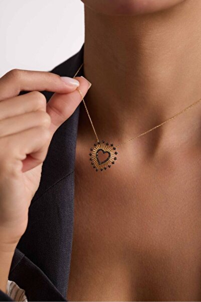 Sembol Gold 14 Ayar Altın Kalpli Kolye Onix Taşlı