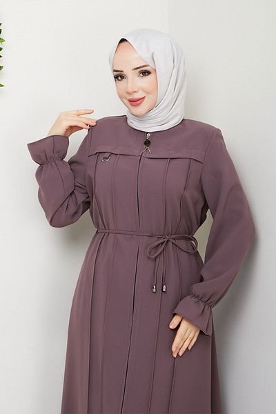 Tesettür Dünyası Λεπτομερής ρίγα Hijab Ferace TSD250199 Dusty Rose