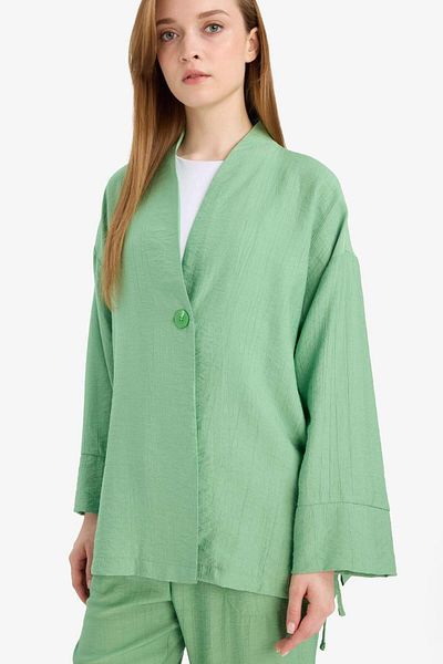 DeFacto Relax Fit Crinkle Fabric Long Sleeve Kimono Tunic E1109Ax25Sm