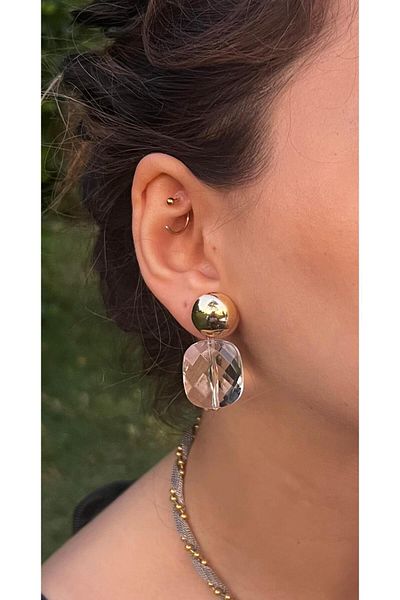 Glowy&Co. Luna Saphere Transparent Stone Gold Color Earrings – Tarnish-Free Steel