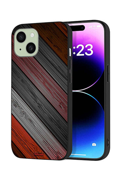 Tolwak Apple iPhone 15 Protective Case Cover Colored Wooden Pattern