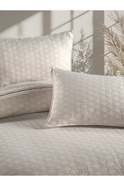 BED LİNE Elvira Bedspread Set Double Cream Boxed