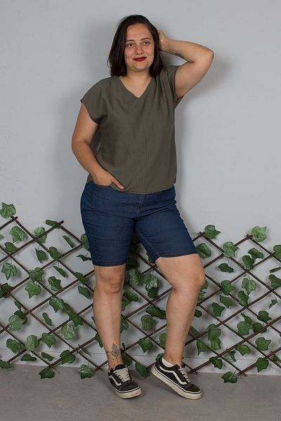 Truva XXL V-Neck Crepe Silk Blend Tiril Tiril Khaki Blouse – Where Elegance and Comfort Meet
