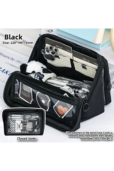 Choice Black New 9-layer Double-sided Detachable Large-capacity Pencil Pouch Reversible Student Stationery