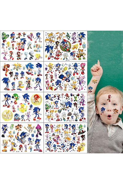BANDAI 8PCS 8Pcs/Set Cartoon Anime Sonic Tattoo Stickers Children's Temporary Tattoos Body Art Cosplay Part