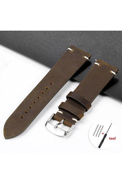 Choice25 22mm B-Dark Brown Calfskin Genuine Leather Watchbands Black Blue Wat...