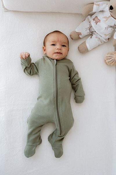 Tuğba Kuğu Zippered Booties Baby Jumpsuit - Pureline Series - Khaki