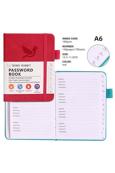 Choice red Alphabetical Tabs Password Book Internet Address Organizer Logbook Secure Website Logins & Book