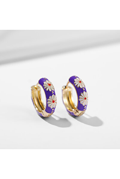 Choice 211658 أقراط دائرية أنيقة من المينا على شكل زهور عتيقة للنساء، بتصميم كلاسيكي ملون ونقش دائري على شكل حرف C