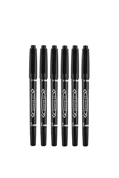 Choice 6pcs black 6/12pc Set Waterproof Oily Color Double Tip Permanent Markers Fine Tip Thick Tip Black In