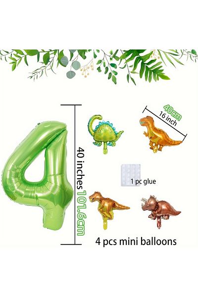 Choice 40inch Number 4 40 英寸 Green Digital Mini Dinosaur Balloon (0-9) Birthday Party Supplies Cute Dinosau