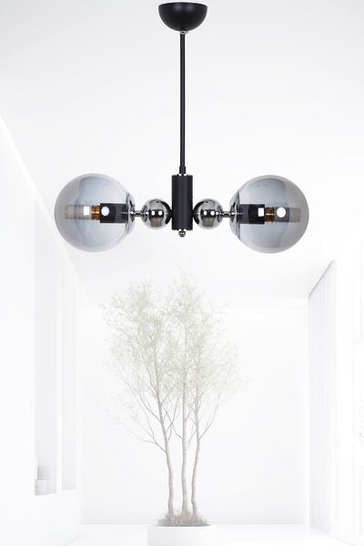MŞ Aydınlatma Orbic Black Chrome 2 Smoked Glass Chandelier