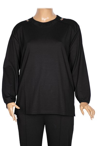 Pıtırcık Cimariva Women's Meyra Large Size O Neck Embroidered Black Blouse